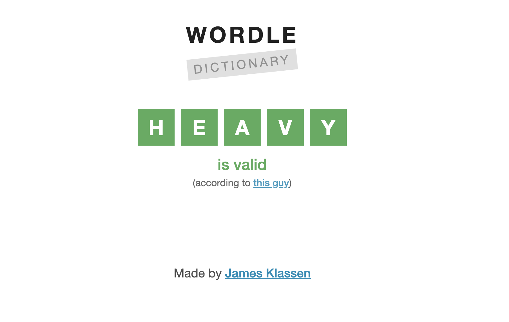Wordle dictionary screenshot